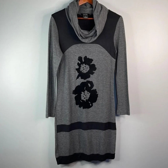 ALISON SHERI Sweater Dress Grey Black Velvet Flower Cowl Neck Long Sleeve Size S - Picture 10 of 10